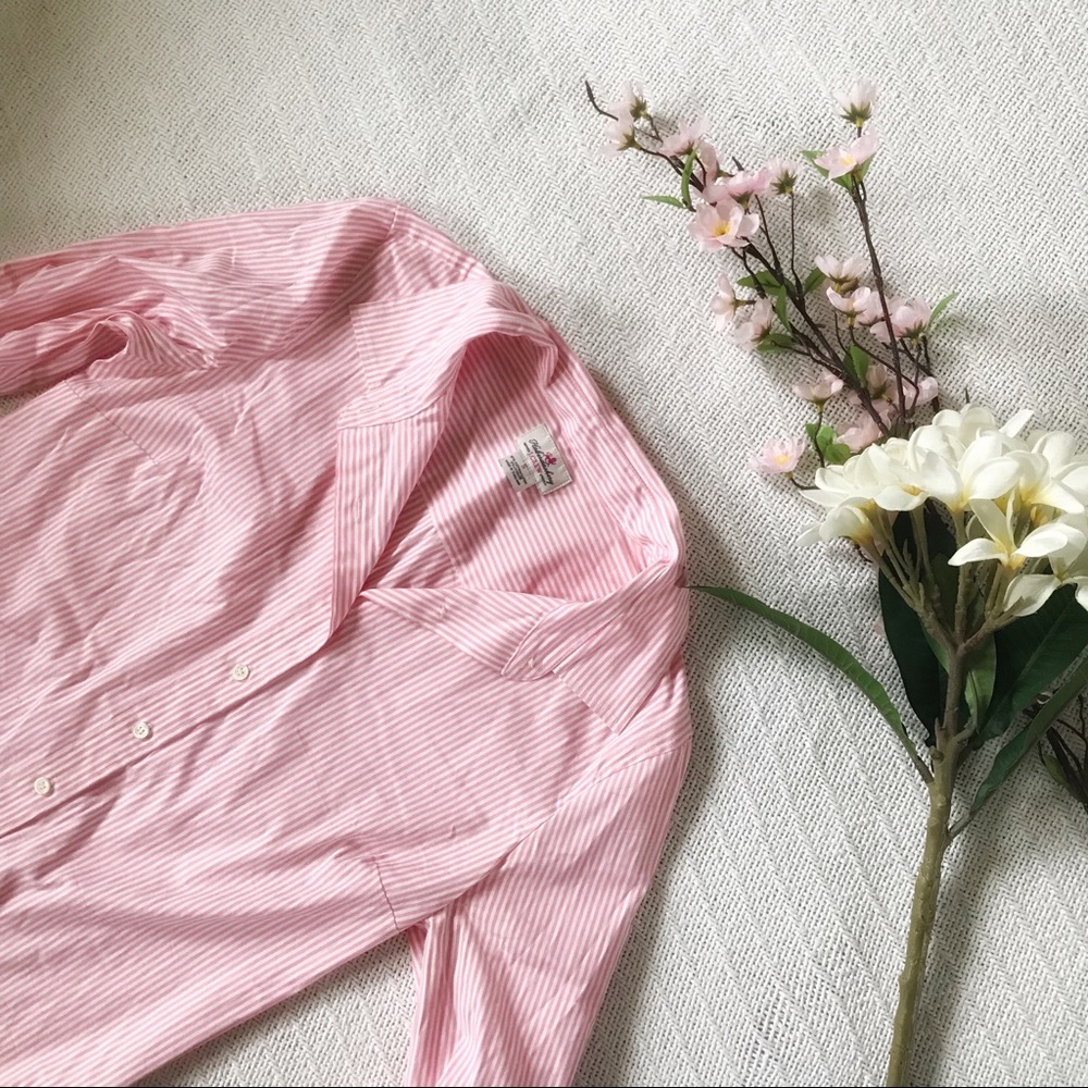 J. Crew White and Pink Striped Button Down